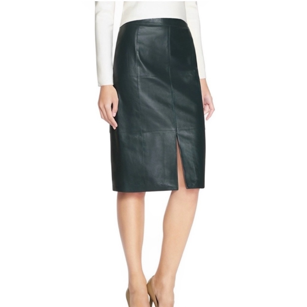 White House Black Market Black Genuine LEATHER Pencil Skirt Size 10 NEW